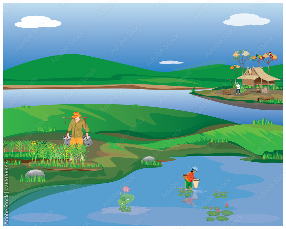Fototapeta premium lifestyle of people at countryside vector design