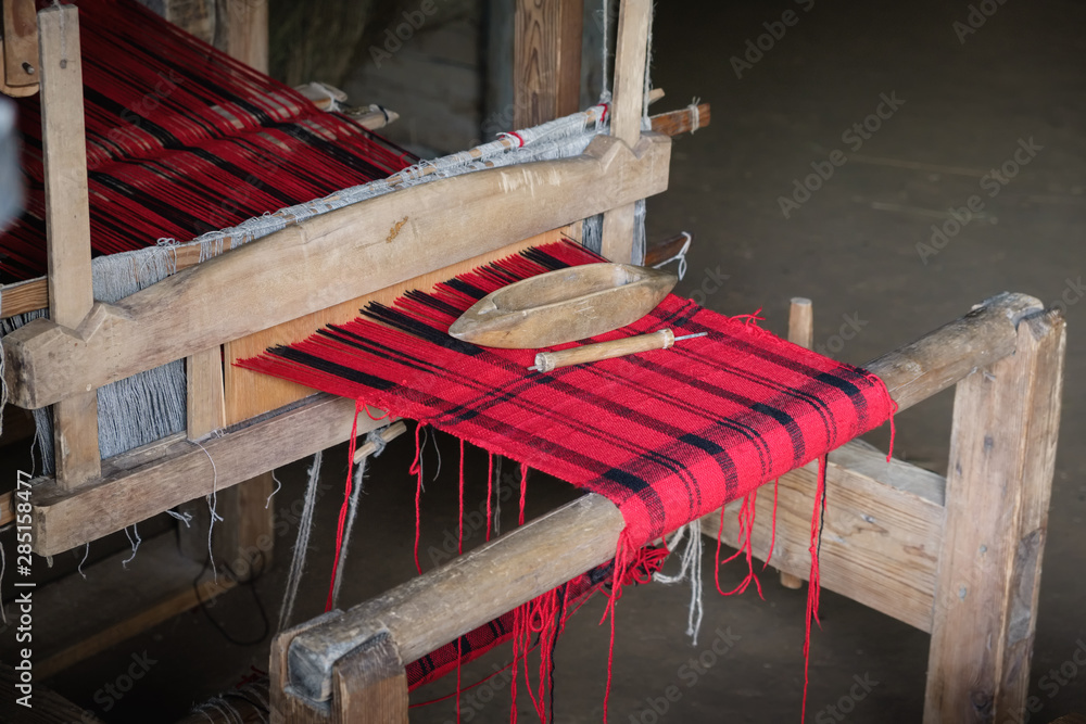 Antique wooden weaving machine. Antique wooden weaving machine.