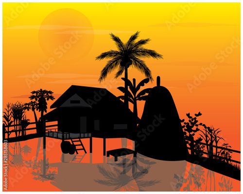 silhouette straw hut and vegetable vector design