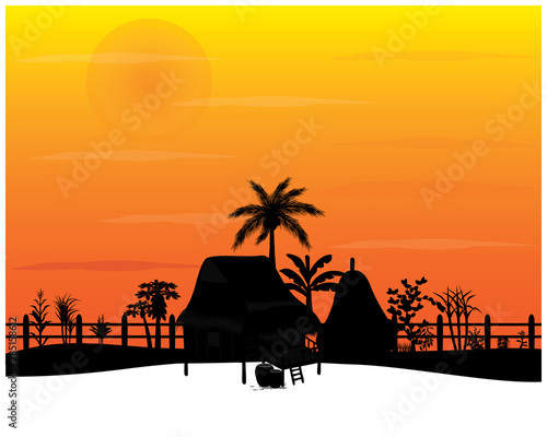 silhouette straw hut and vegetable vector design