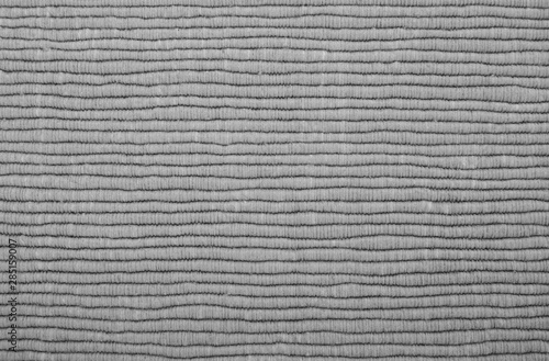 Black and white fabric horizontal lines texture background. Rough weave gray textile lines pattern texture surface
