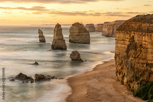 12 Apostles. Stunning cliffs, beach and sea at sunset on the Great Ocean Road, Victoria, Australia