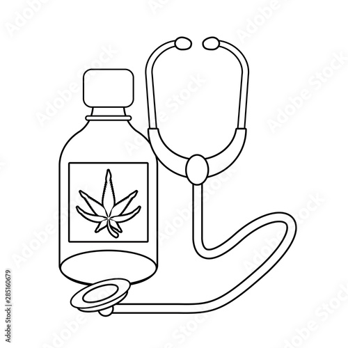 cannabis martihuana sativa hemp cartoon in black and white