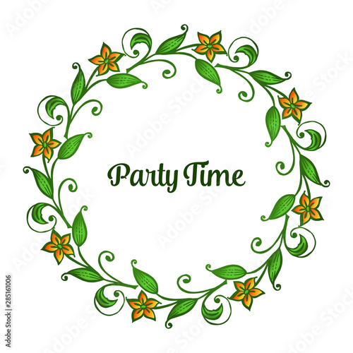 Party time poster design, with elegant orange flower frame blooms. Vector © StockFloral