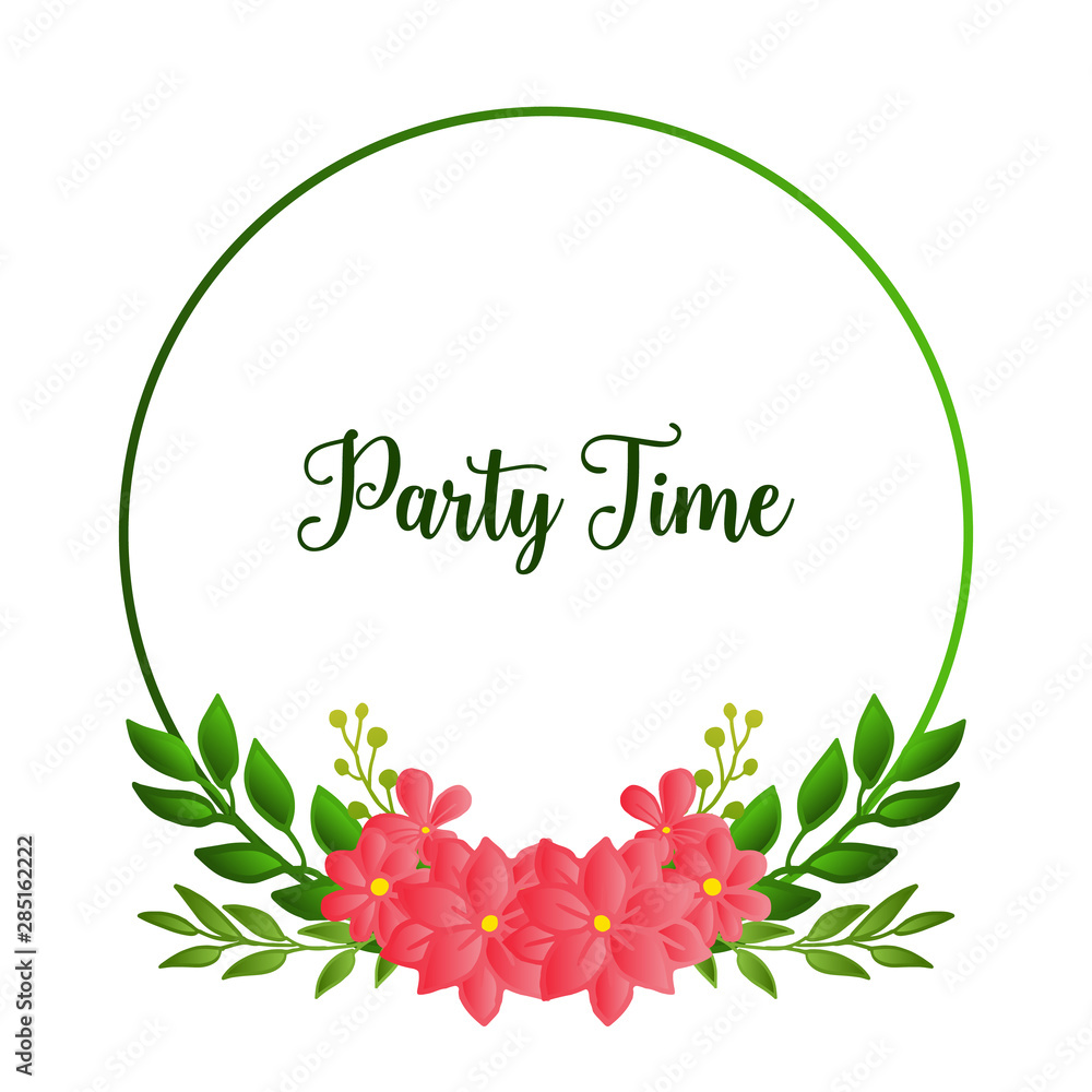 Graphic of green leaves and flower frame, for party time greeting card design. Vector