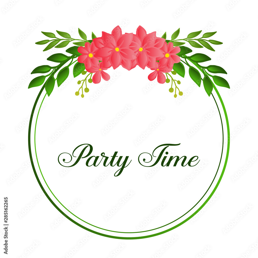 Graphic of green leaves and flower frame, for party time greeting card design. Vector