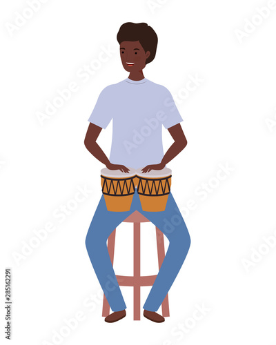 young man with congas on white background photo