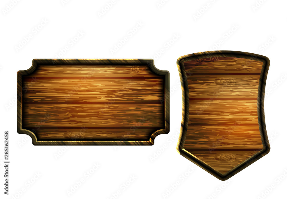 Naklejka premium Vector realistic illustration of wooden signboard