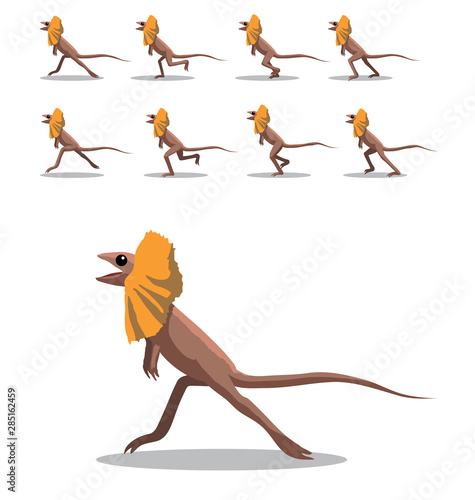 Frilled Lizard Running Animation Sequence Cartoon Vector Illustration