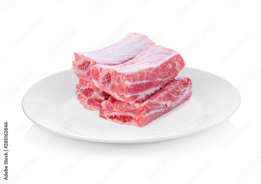 Pork rib meat isolated on white plate Pork rib meat isolated on white plate