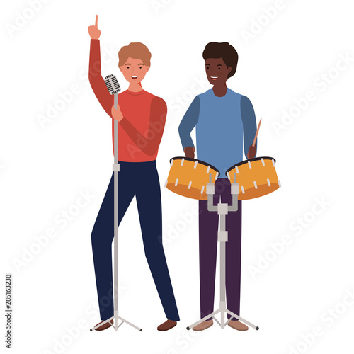 men with musicals instruments on white background photo