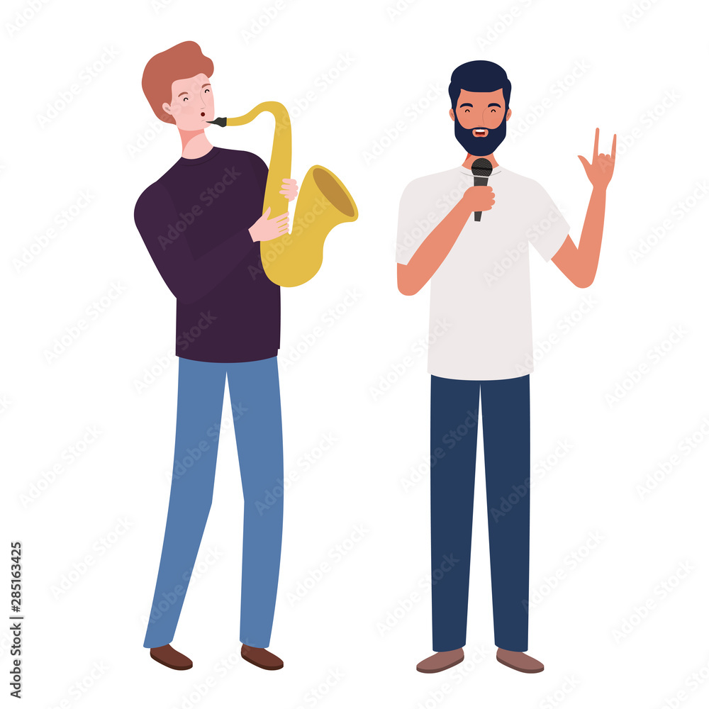 men with musicals instruments on white background men with musicals instruments on white background