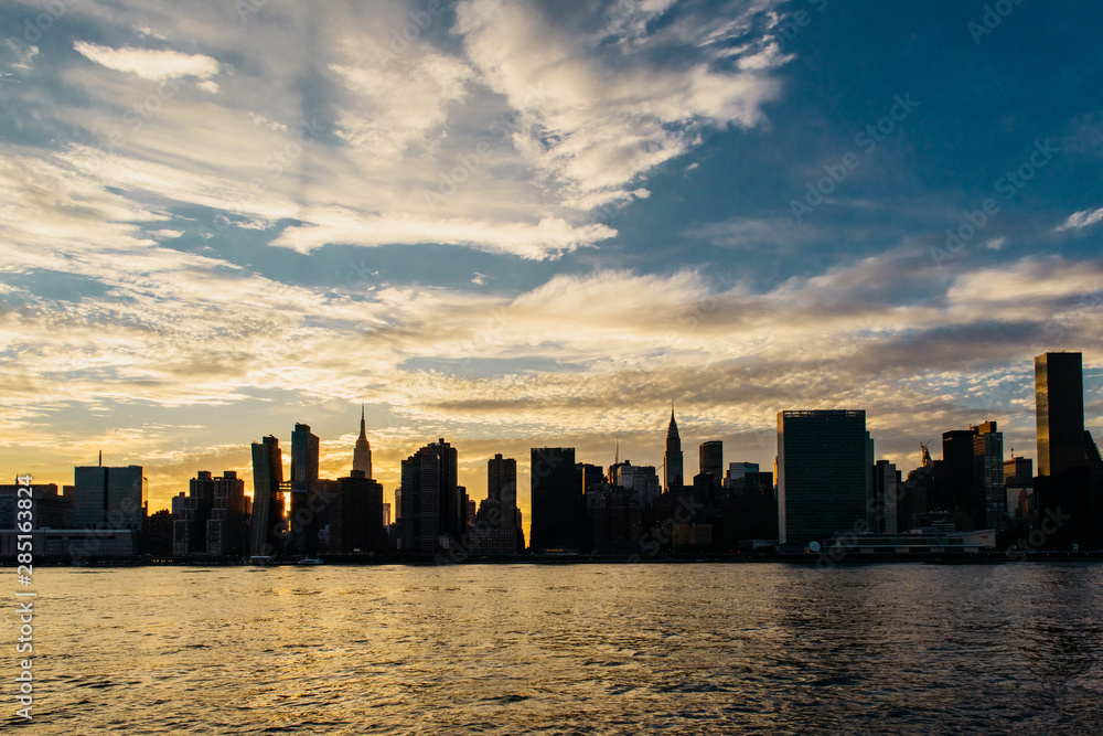 Manhattan skyline view  at dusk from Long Island CIty