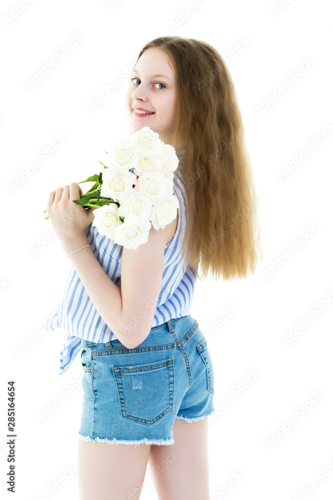 Little girl with a bouquet of flowers Little girl with a bouquet of flowers