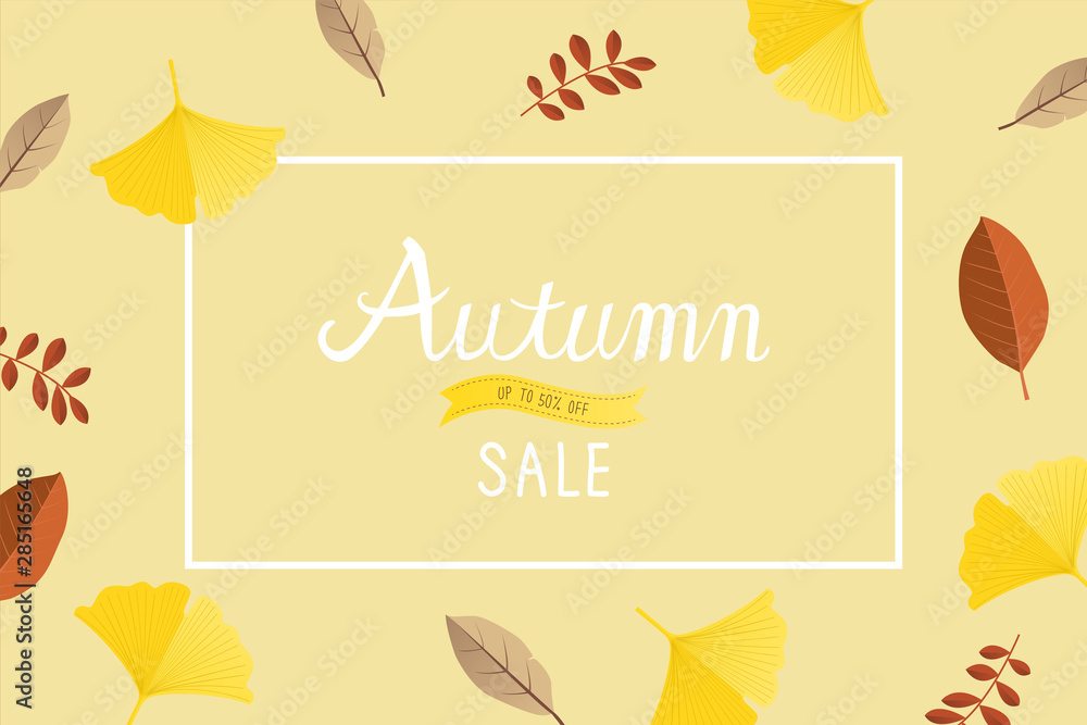 Autumn sale banner background with fall leaves.