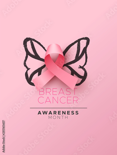 Breast Cancer awareness card pink ribbon butterfly
