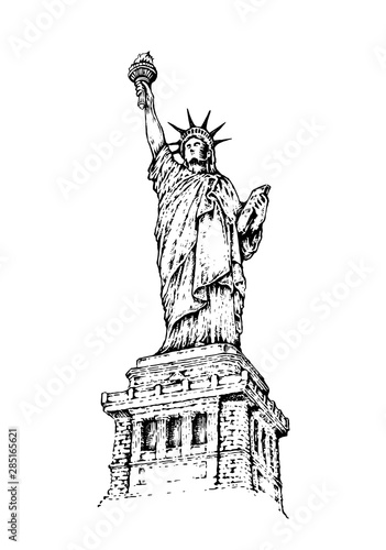 Statue of liberty. Landmark sketching. Hand drawn style. 