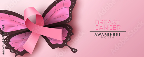 Breast cancer awareness pink butterfly wing ribbon