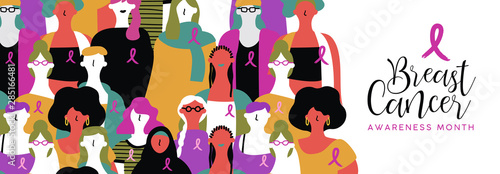Breast Cancer awareness banner of diverse women