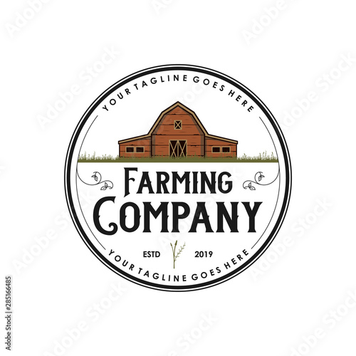 Farming company vintage logo. Warehouse, barn, farmhouse classic logo
