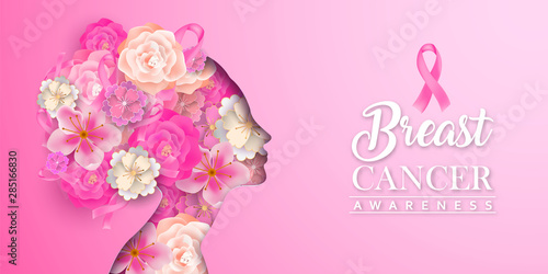 Breast cancer awareness card papercut flower woman