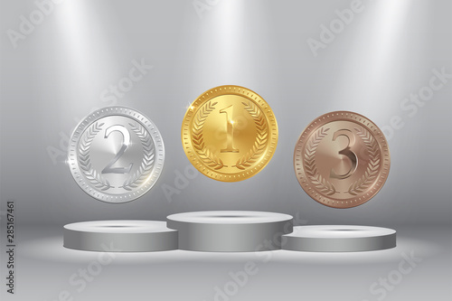 Sport competition medals 3d realistic illustration photo