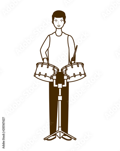 silhouette of man with timpani on white background photo