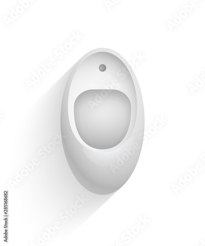 White porcelain urinal isolated on white background. Public Toilet Interior element. Front view. Vector Illustration.