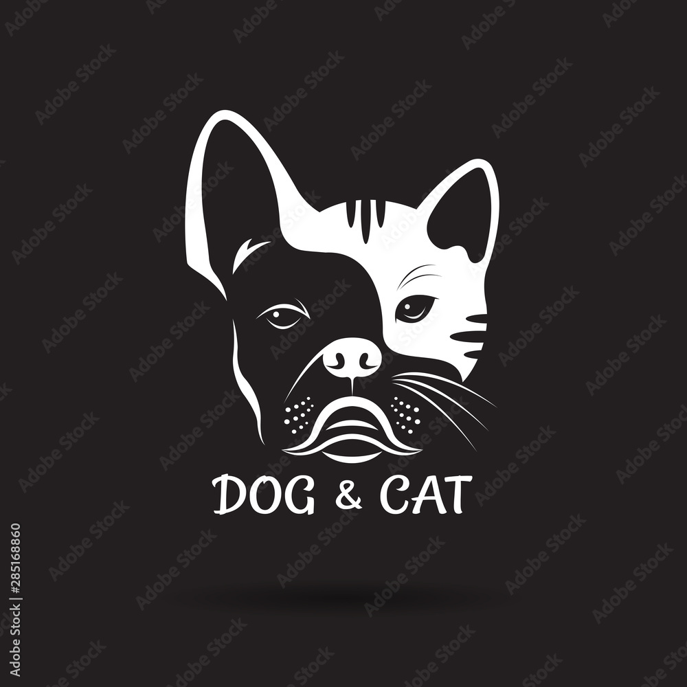 Vector of dog face (ฺbulldog) and cat face design on a black background. Pet. Animal. Dog and cat logo or icon. Easy editable layered vector illustration. Vector of dog face (ฺbulldog) and cat face design on a black background. Pet. Animal. Dog and cat logo or icon. Easy editable layered vector illustration.