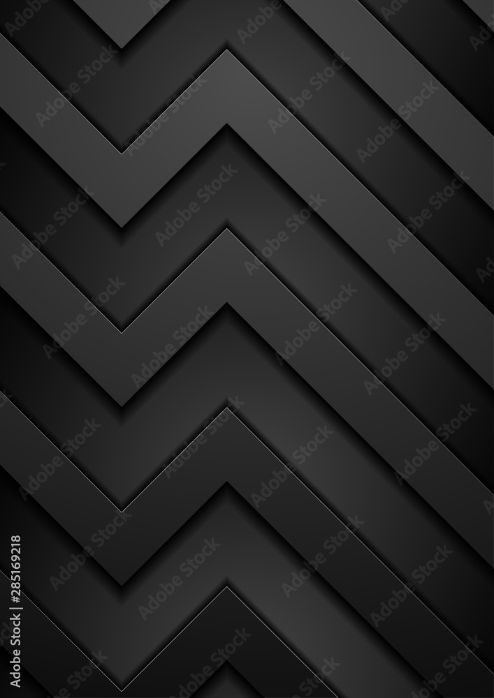 Black hi-tech concept abstract zig-zag stripes. Dark technology geometric background. Futuristic vector flyer design Black hi-tech concept abstract zig-zag stripes. Dark technology geometric background. Futuristic vector flyer design