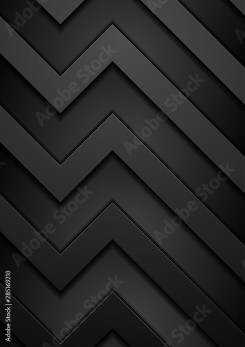 Black hi-tech concept abstract zig-zag stripes. Dark technology geometric background. Futuristic vector flyer design