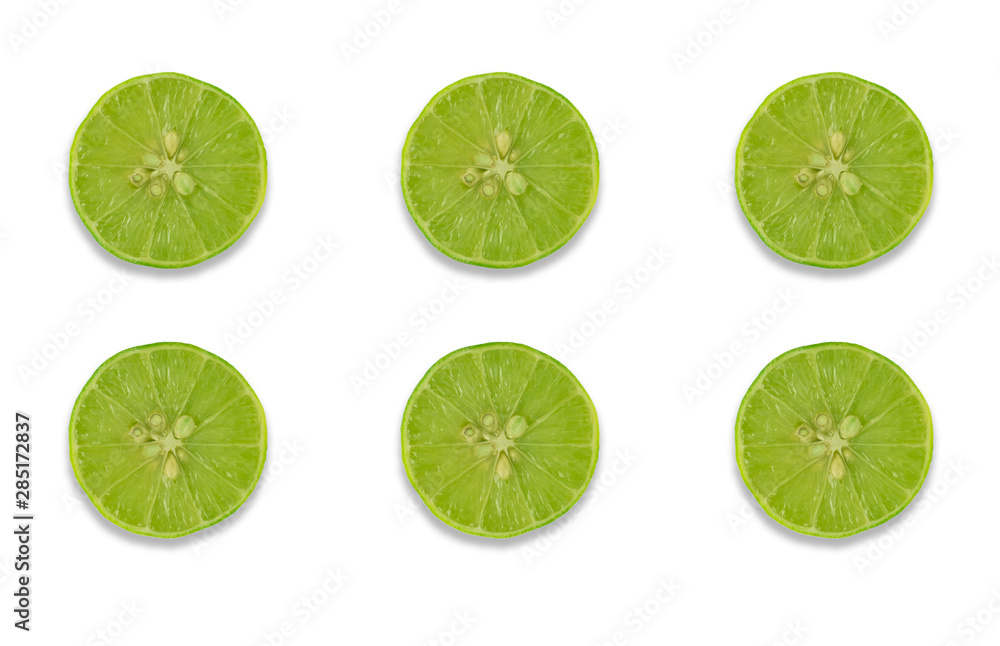 lemon, lime slices isolated on white background. 