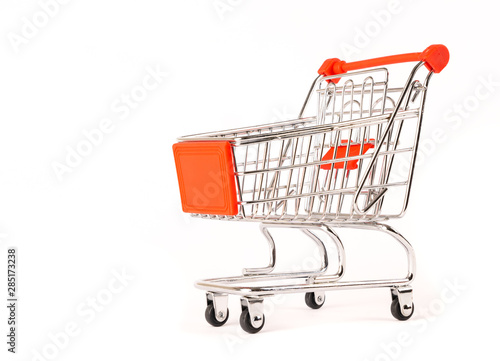 shopping cart or supermarket trolley on white background.