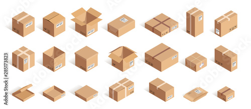 Big isometric delivery carton box set photo