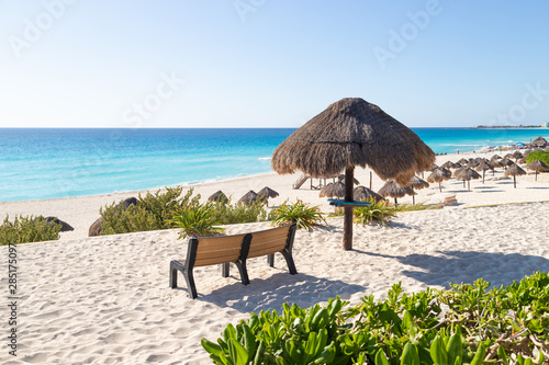 Mexico's most popular beach- Playa Delfines. Beautiful beach in Cancun, Zona Hoteliera. Caribbean coast, Yucatan, Mexico photo