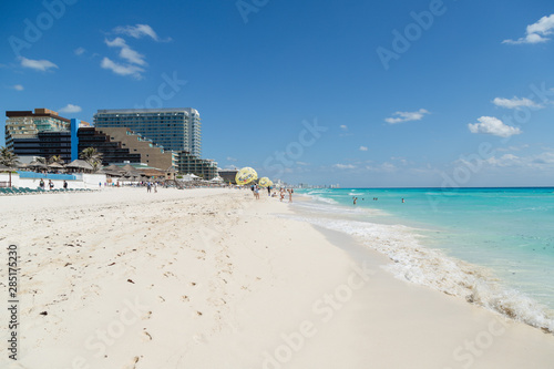 Beautiful beach in Cancun, Zona Hoteliera. Caribbean coast, Yucatan, Mexico photo