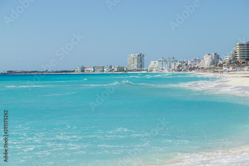 Beautiful beach in Cancun, Zona Hoteliera. Caribbean coast, Yucatan, Mexico