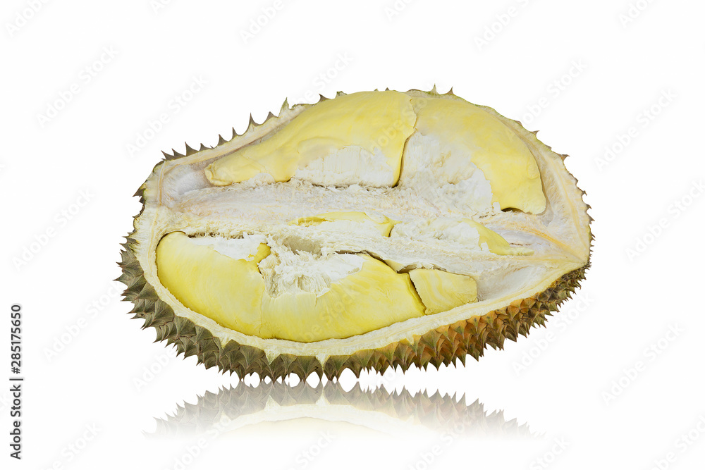 Fototapeta premium Fresh peeled durian fruit on white background