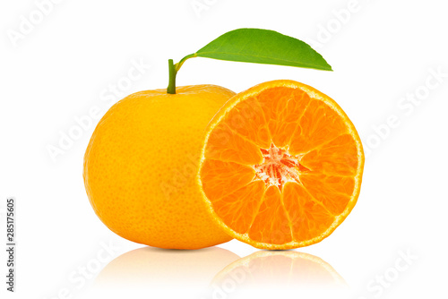 Orange fruit whole and slice isolated on white background