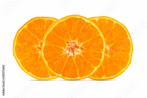 Sliced orange fruit isolated on white background