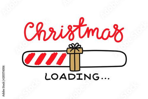 Progress bar with inscription - Christmas loading and doodle gift in sketchy style. Vector christmas, New Year illustration