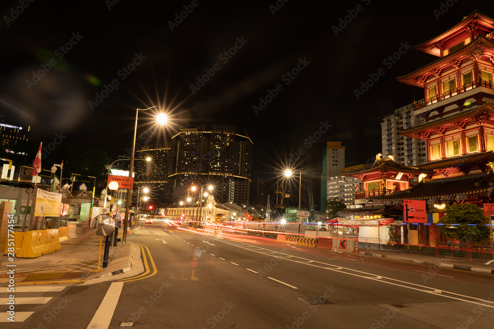 SINGAPORE - MAY 19, 2019: China Town in Singapore by night. SINGAPORE - MAY 19, 2019: China Town in Singapore by night.