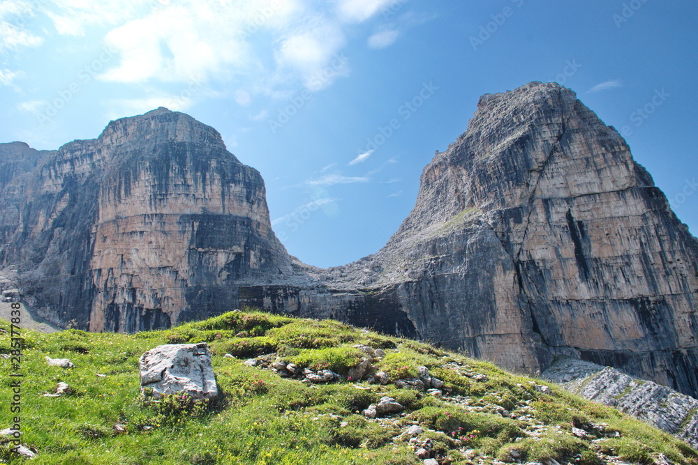 Scenic view of rocky landscape in Brenta Dolomites, Italy