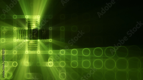 Abstract background element. Fractal graphics 3d illustration. Wide format composition of grid cells and circles. Information technology concept.