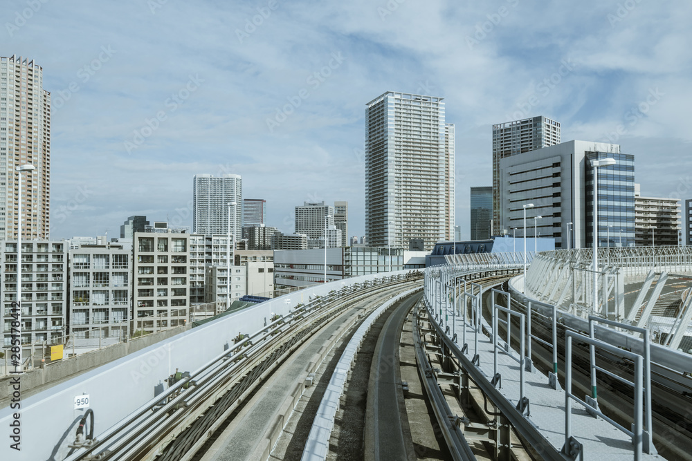 Cityscape from monorail sky train in Tokyo Cityscape from monorail sky train in Tokyo