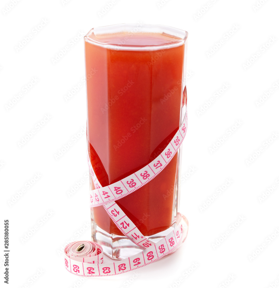 Tomato juice with a centimeter ribbon. Tomato juice with a centimeter ribbon.