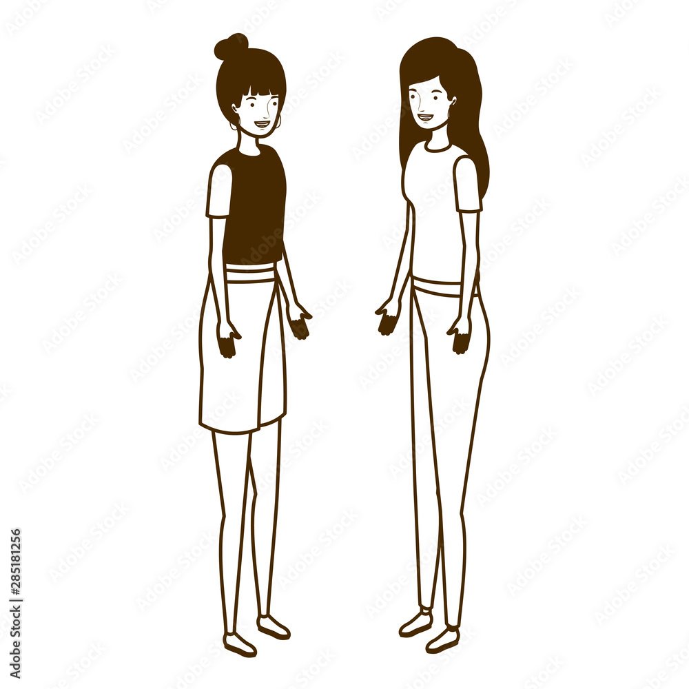 silhouette of young women standing on white background silhouette of young women standing on white background