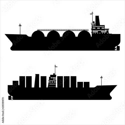 Icon set Gas tanker LNG Cargo ship tanker with containers