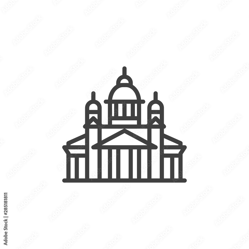 Helsinki famous landmark line icon. linear style sign for mobile concept and web design. Finland city buildings outline vector icon. Travel symbol, logo illustration. Vector graphics