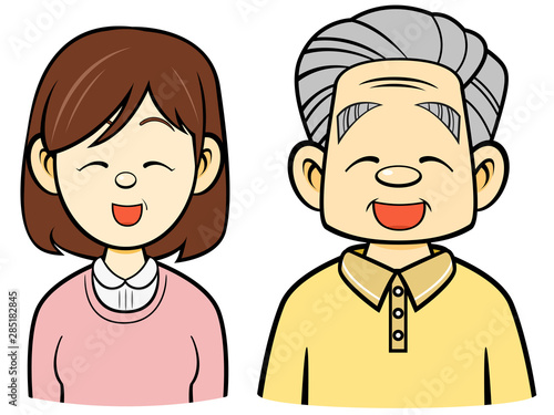 笑う高齢者（線画）